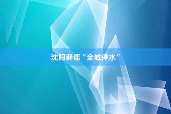 沈阳辟谣“全城停水”
