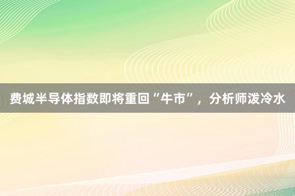 费城半导体指数即将重回“牛市”，分析师泼冷水