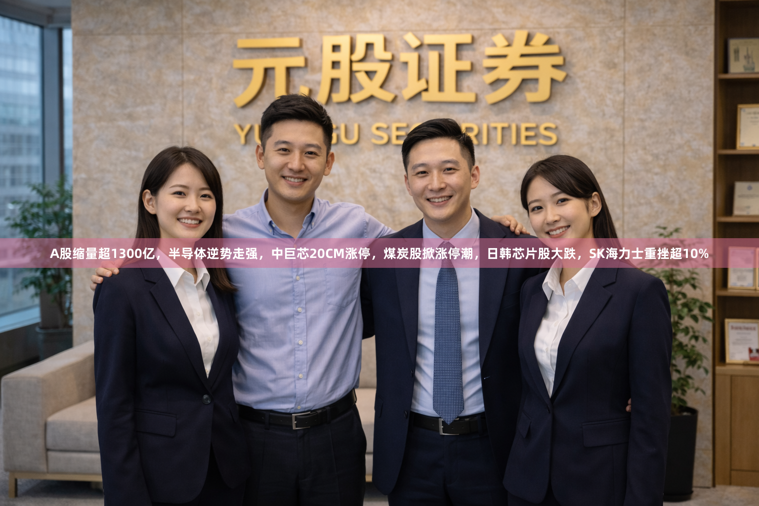 A股缩量超1300亿，半导体逆势走强，中巨芯20CM涨停，煤炭股掀涨停潮，日韩芯片股大跌，SK海力士重挫超10%
