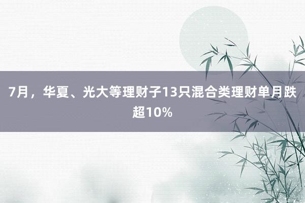 7月，华夏、光大等理财子13只混合类理财单月跌超10%