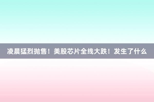 凌晨猛烈抛售！美股芯片全线大跌！发生了什么