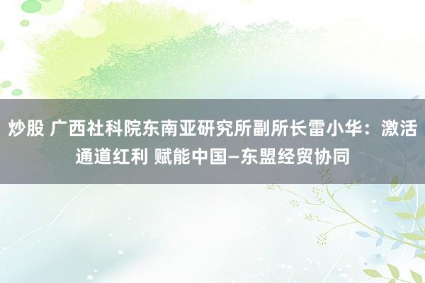 炒股 广西社科院东南亚研究所副所长雷小华：激活通道红利 赋能中国—东盟经贸协同