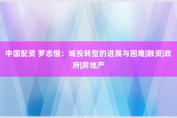 中国配资 罗志恒:城投转型的进展与困难|融资|政府|房地产